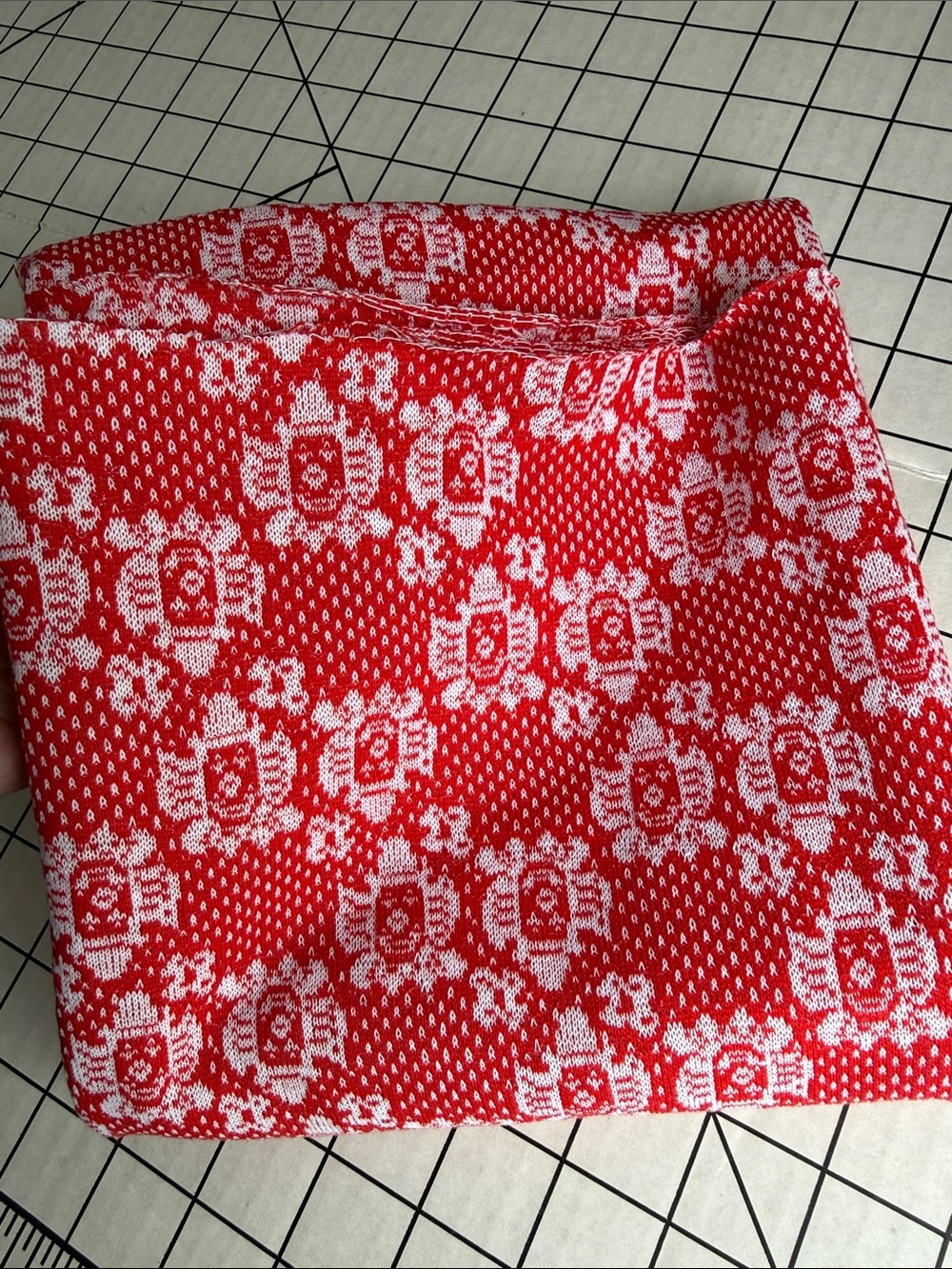 Vintage 1970s Red White Polyester Double Knit Jersey Tubular Fabric 7/8 Yard